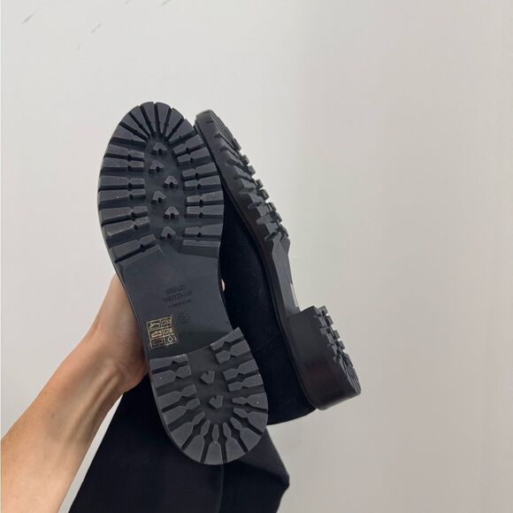 NEW STUART WEITZMAN 5050 KNEE-HIGH LUG BOOT in black suede - Picture 10 of 11